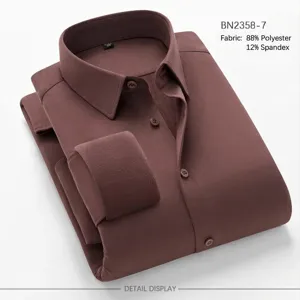 Detailed view of solid color stretch long sleeve men shirts made of soft fabric.