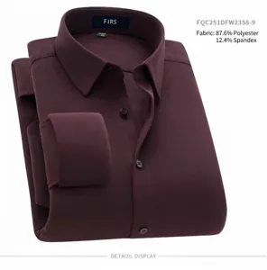Men long sleeve solid dress shirt stretch business casual wrinkle free apparel detail view