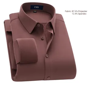 Men fleece lined solid long sleeve dress shirt business casual anti wrinkle top