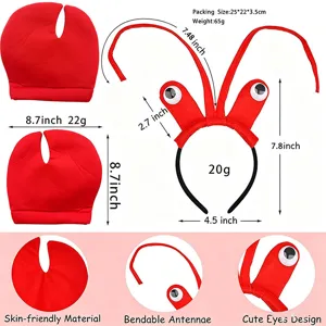 Conjunto de disfraz de pinza de cangrejo langosta roja con diadema y guantes para Halloween.