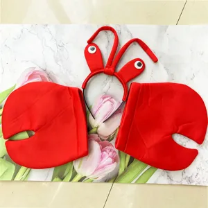 Conjunto de disfraz de diadema y guantes con pinzas de langosta roja para fiesta de Halloween