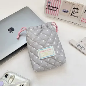 Korean style polka dot quilted drawstring storage bag for polaroid camera makeup sundries