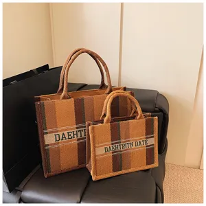 Elegante Canvas Tragetasche Große Kapazität Freizeit Gestreifte Handtasche Shopper Tasche