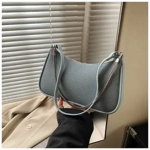 Modische elegante Damen Umhängetasche, schicke gewebte Beuteltasche in Blau für Alltag.