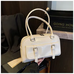 White oil leather shoulder bag women 2025 trendy underarm pillow bag versatile stylish handbag