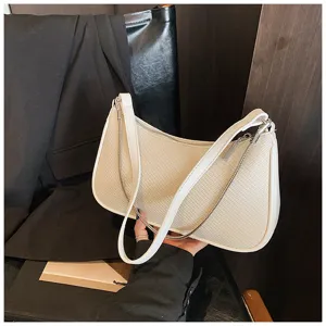 Weiß gewebte Umhängetasche, elegante Damen Handtasche mit Kette, minimalistische Achseltasche
