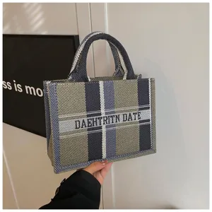 Stilvolle gestreifte Segeltuch Handtasche grosse Kapazitaet freizeit Schultertasche.