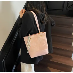 Damen stilvolle rosa Schultertasche grosse Kapazitaet PU Leder Freizeit Handtasche mode