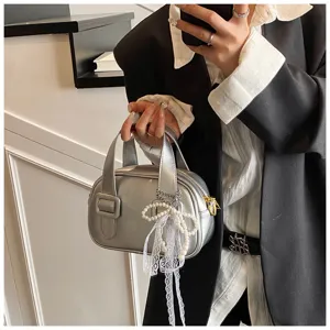 Korean style metallic soft leather handbag trendy casual shoulder crossbody pillow bag