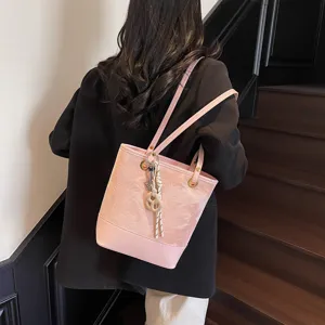 Modische rosa Damen Eimer Tasche grosse Kapazitaet Schultertasche elegante Handtasche