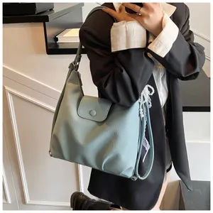 Korean style light blue women shoulder bag, large capacity casual commuting messenger bag.