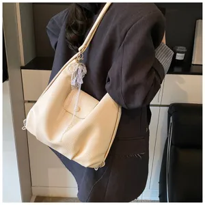 Korean style women leather tote bag large capacity casual shoulder bag detail view