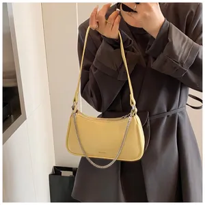 Bolso de hombro bajo el brazo liso retro con cadena, elegante bolso de mujer para diario.