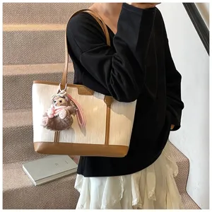 Elegante kontrastfarbene große Shopper Tasche für Damen, weiche Freizeittasche Umhängetasche.