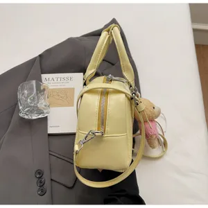 Borsa Boston gialla da donna, elegante borsa a mano in pelle PU e borsa a tracolla casual.