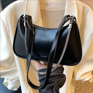 Bolso de Hombro de Cuero Suave Casual para Mujer Bolso de Mano de Cadena de Nicho Moda Color Sólido Cruzado