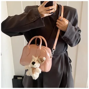 Pink patent leather bowling handbag stylish casual crossbody pillow bag for women fashion