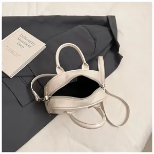 Soft leather bowling handbag casual crossbody pillow bag commuter white style detailed view