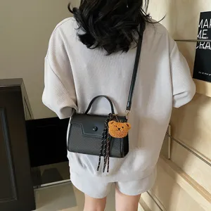 Women stylish black top handle crossbody bag casual commuter small square shoulder bag