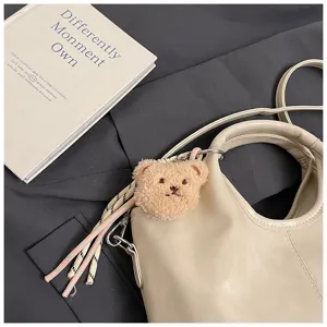 Damentasche weiches Leder Umhaengetasche modische Shopper Tasche mit niedlichem Baer Alltag