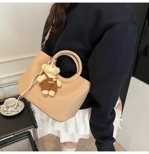 Modische Damen runder Griff Umhängetasche minimalistisch PU Leder Tasche elegante Handtasche