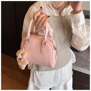 Korean Style Simple Fashion Handbag Bowling Bag For Women Soft Leather Shoulder Bag