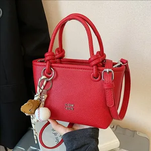 Donna Moda Pelle PU Borsa A Secchiello Casual Pendolarismo Spalla Tracolla Borsetta Con Carino Ciondolo Baseball