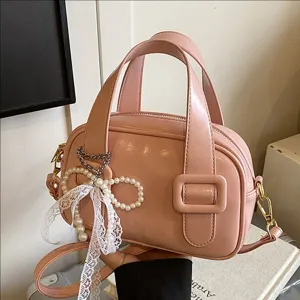Women Trendy PU Leather Soft Pillow Bag Casual Versatile Single Shoulder Crossbody Handbag With Bowknot Pendant