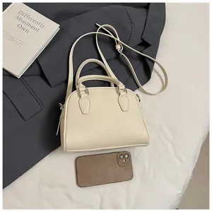 Korean style minimalist soft leather bowling handbag, casual top-handle shoulder bag