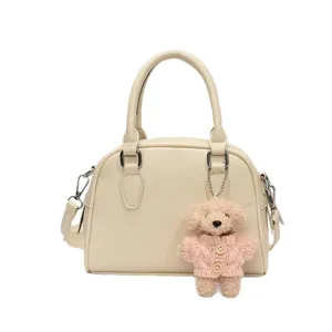 Korean style simple fashion handbag bowling bag women soft leather casual crossbody bag