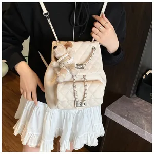 Sac à dos matelassé à chaîne chic style coréen pour femmes sac à dos tendance.