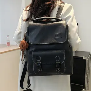 Sac à dos vintage en cuir souple noir pour femme, grand sac d'école pour le voyage.