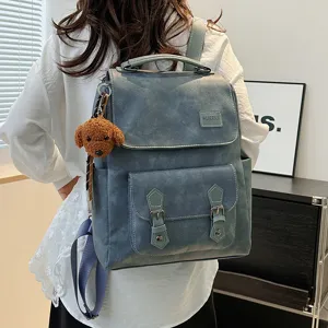 Rétro mode grand sac à dos capacité femmes cuir souple polyvalent cartable voyage