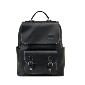 Sac à dos rétro mode grande capacité en cuir souple pour femme sac d'école voyage noir