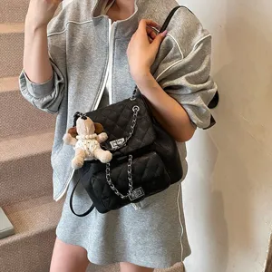 Femme sac à dos matelassé chaîne mode décontracté luxe petit sac bandoulière chien