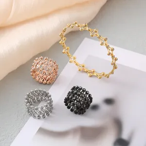 Anello Magico Retrattile Bracciale Acciaio Inossidabile Zirconia Intarsiato Gioiello Elasticizzato Doppia Funzione Donna Ornamento Mano Geometrico