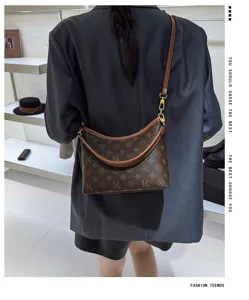 Women brown monogram shoulder underarm bag stylish vintage crossbody handbag for daily use