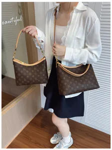 Women fashion monogram shoulder bag large capacity trendy underarm hobo handbag stylish casual daily use