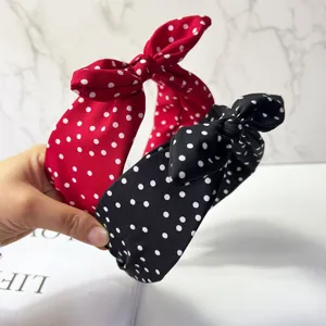 Vintage polka dot bow headband for women, wide brim cloth hair hoop, cute fashion hair accessories.