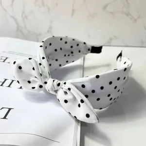 Retro minimalist black and white polka dot bow headband for women versatile hair accessory