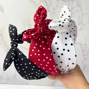 Retro minimalist polka dot bow headband for women, vintage wide hair hoop styling accessory