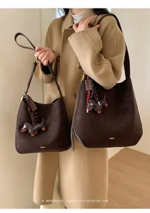 Dunkelbraune elegante Damen Winter Shopper Tasche große Kapazität Schultertasche Retro Stil