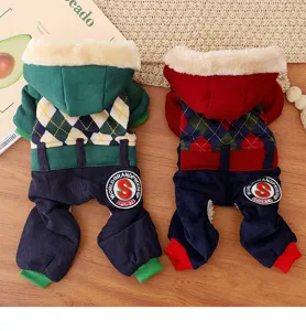 Warm winter dog four-legged hooded jumpsuit, thick fleece pet clothes for small dogs puppy.