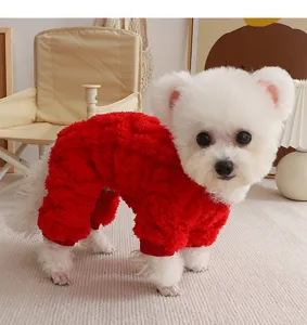 Red winter dog sweater fleece warm puppy four-legged pet clothes for small dogs apparel