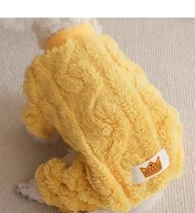 Yellow plush four-leg pet dog winter warm fleece sweater for teddy and bichon.