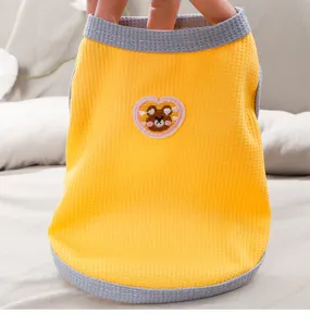 Summer puppy vest breathable waffle knit pet clothes cute bear patch for small dogs