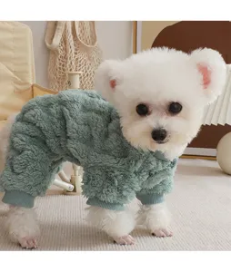 Green plush four-leg dog clothes warm winter pet apparel fuzzy fleece winter jumpsuit