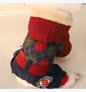 Thickened winter dog four-legged coat with cozy plush hood and classic argyle back design.
