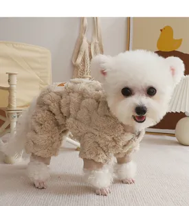 Cozy pet fleece four-legged winter sweater for small dogs cute warm puppy apparel beige dog clothes