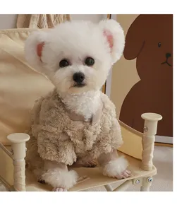 Cozy winter dog fleece sweater in soft beige, warm four-leg pet apparel for small dogs puppies.